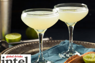 Two cocktails on a tray